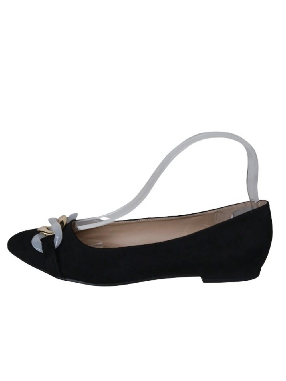 C Comfort Flats Women's 10 Black Faux Velvet Accent Chain Pointed Toe Shoes